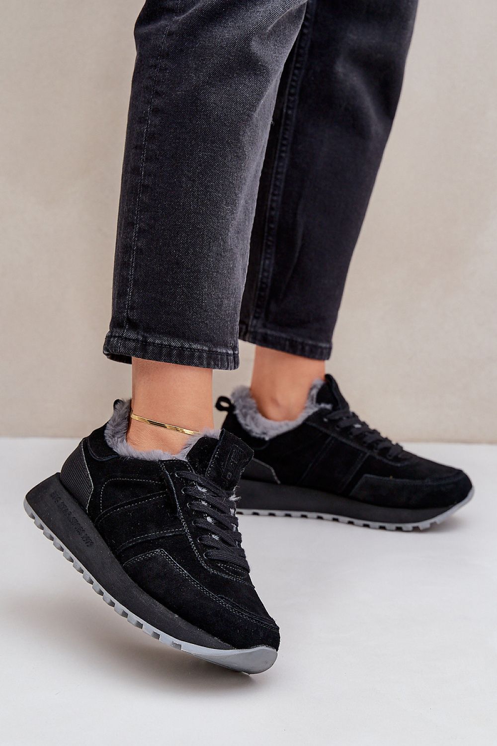 black lace sport shoes front view