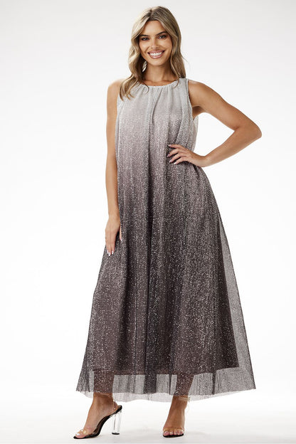 grey satin sequin long dress alternate angle