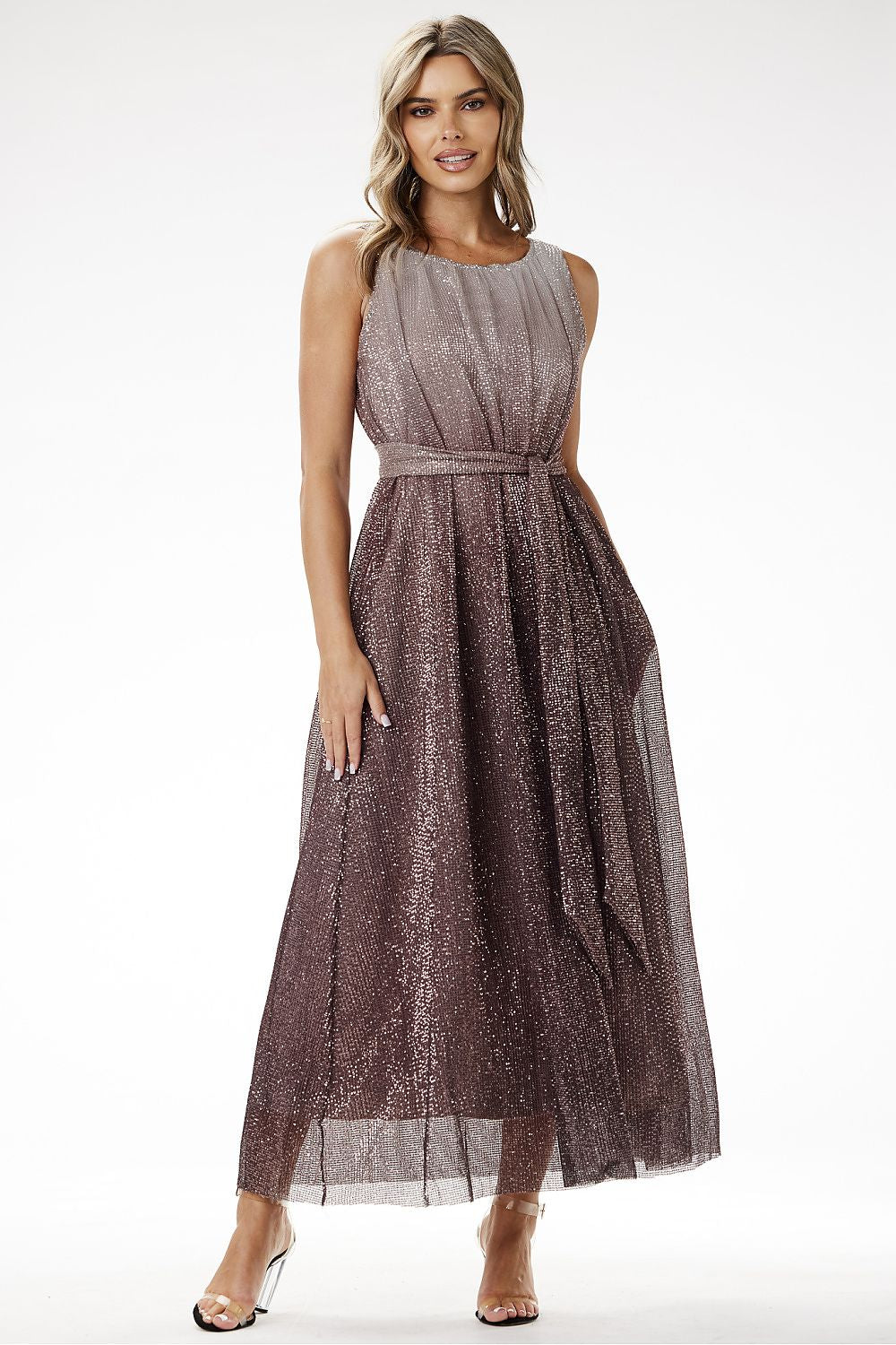 grey satin sequin long dress view 6