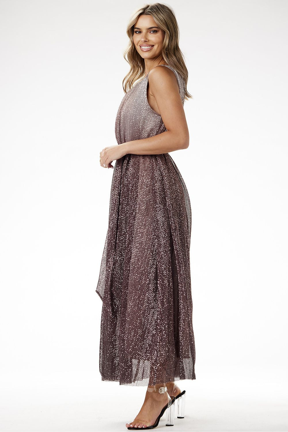 grey satin sequin long dress view 8