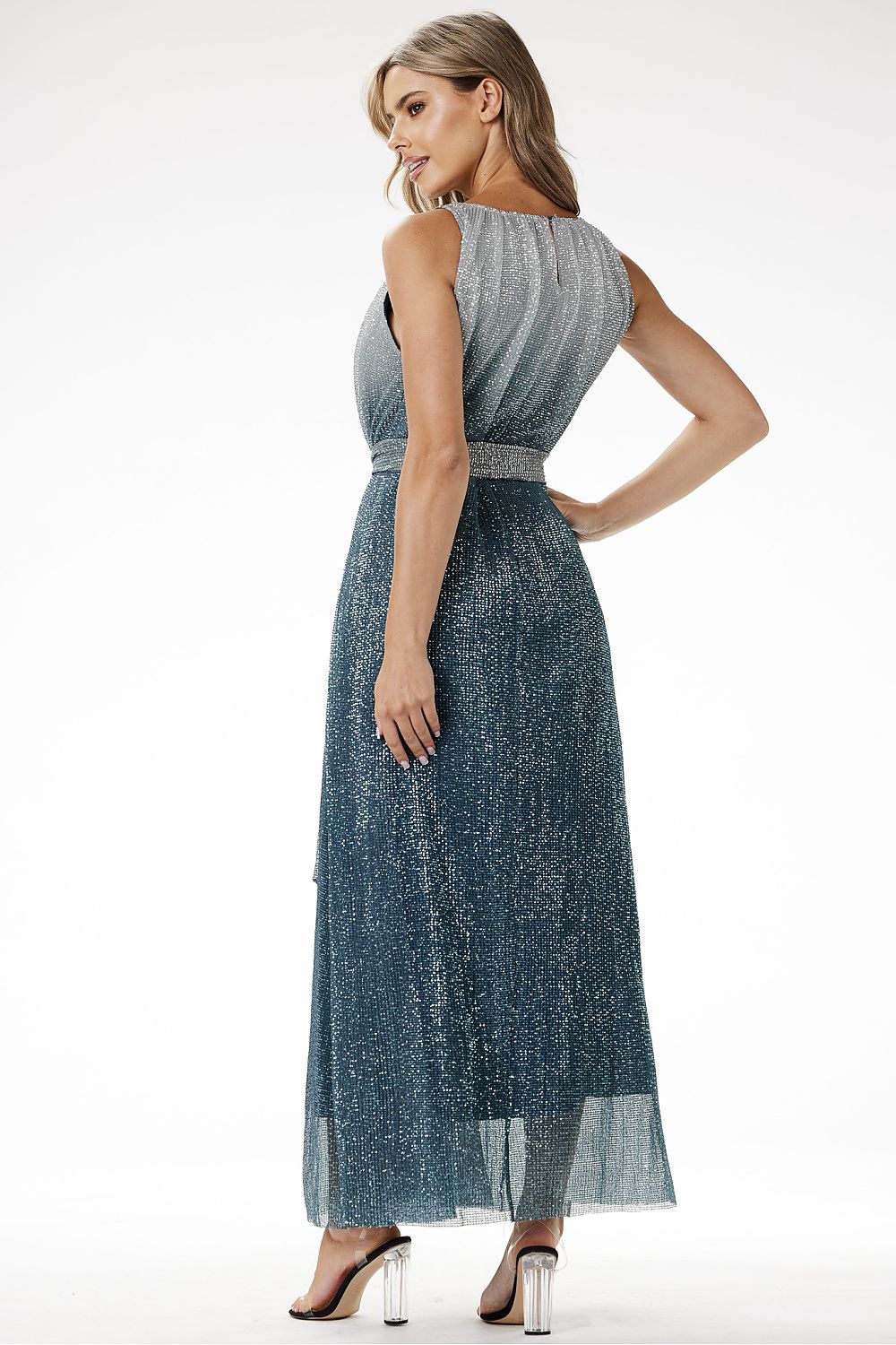 grey satin sequin long dress view 11