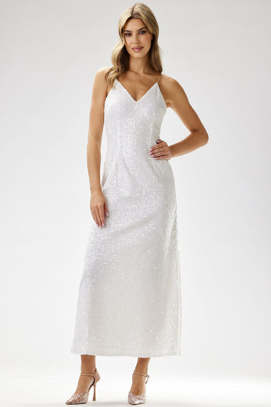 white sequin maxi long dress front view