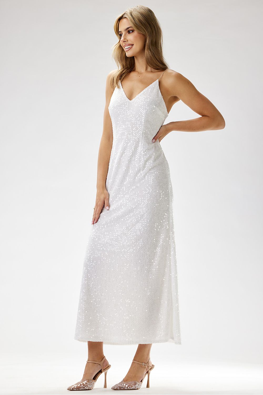 white sequin maxi long dress back view