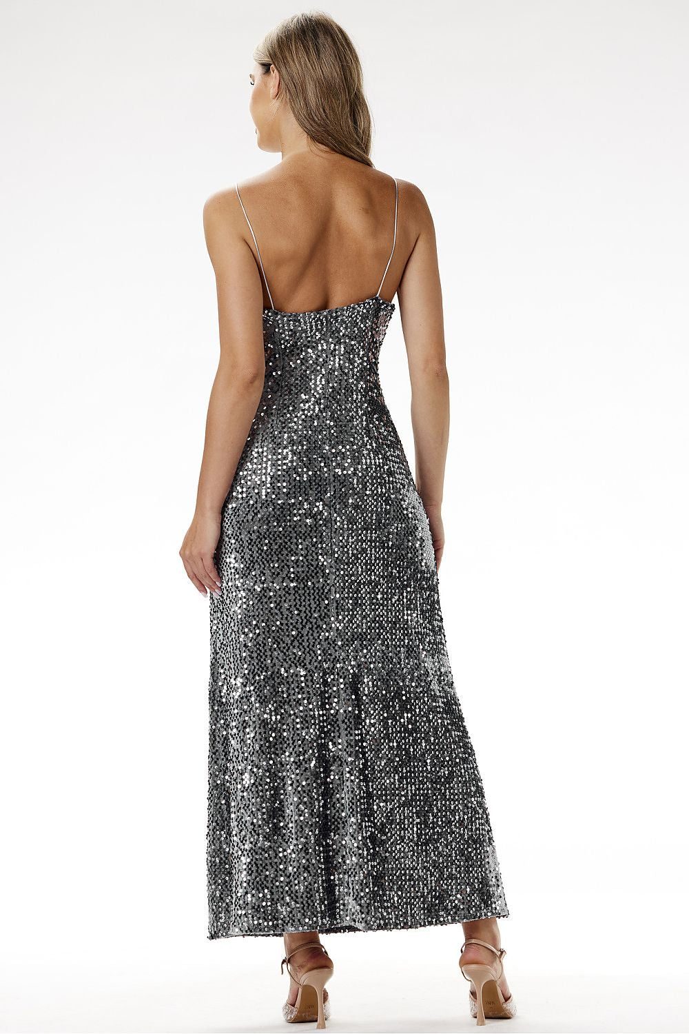 white sequin maxi long dress view 7