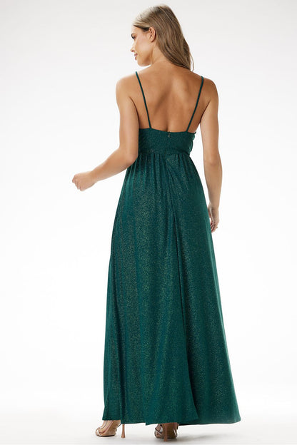 green strapless maxi long dress detail view
