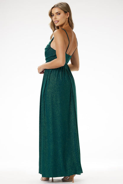 green strapless maxi long dress back view
