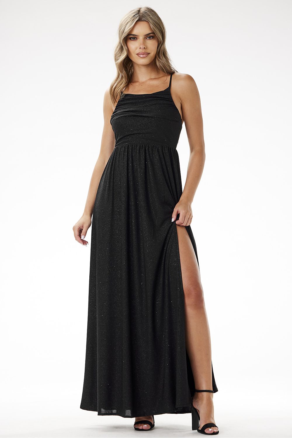 green strapless maxi long dress side view