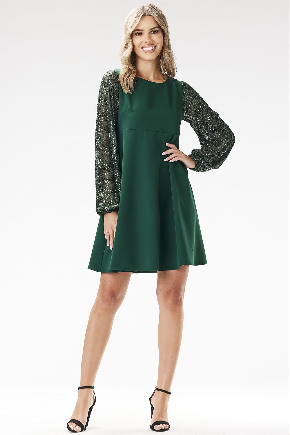 green sequin mini evening dress alternate angle