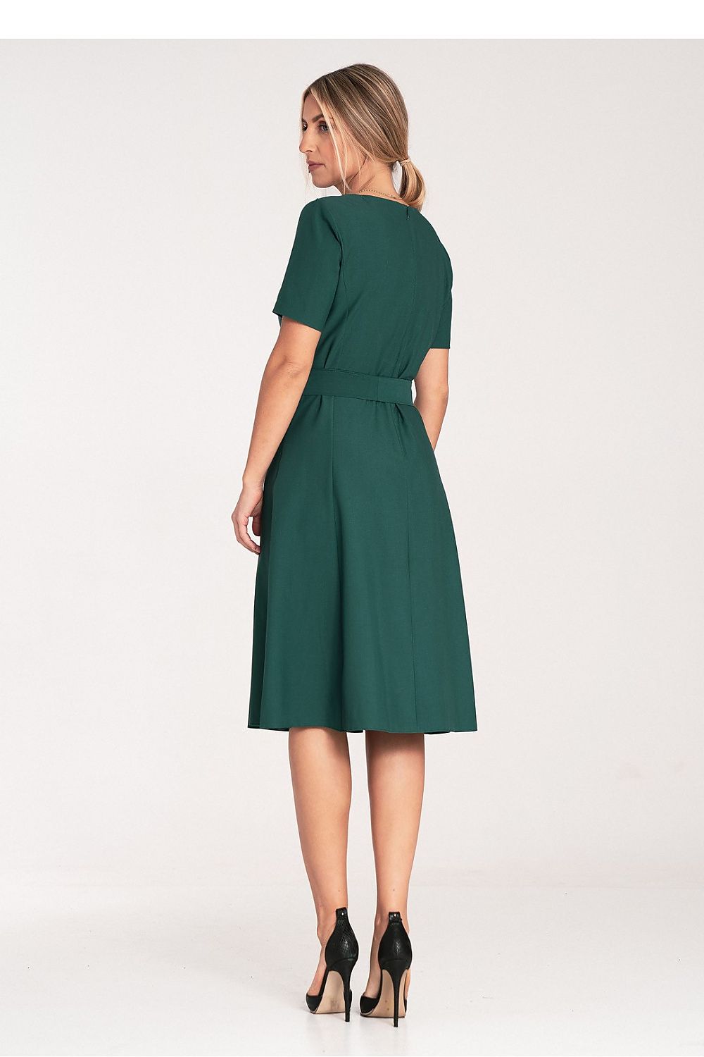 beige belted short sleeve day dress view 6