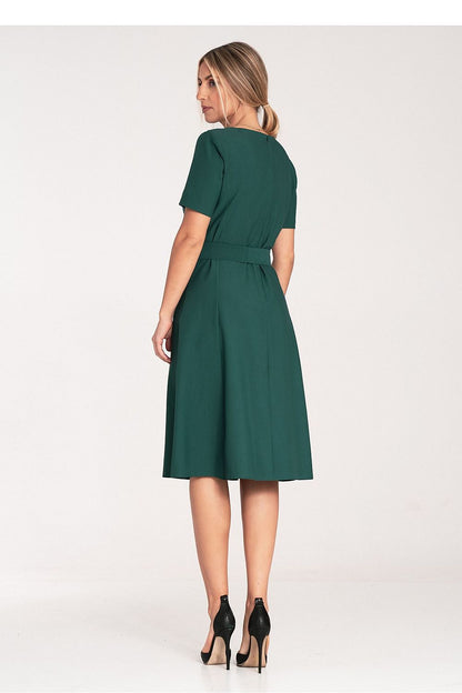 beige belted short sleeve day dress view 6