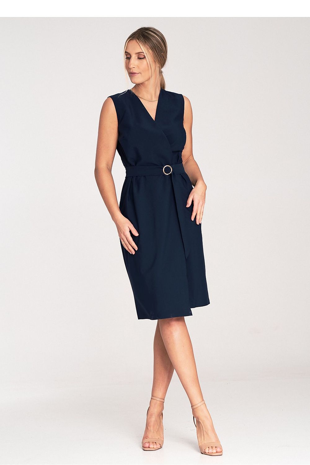 navy blue wrap pencil day dress alternate angle