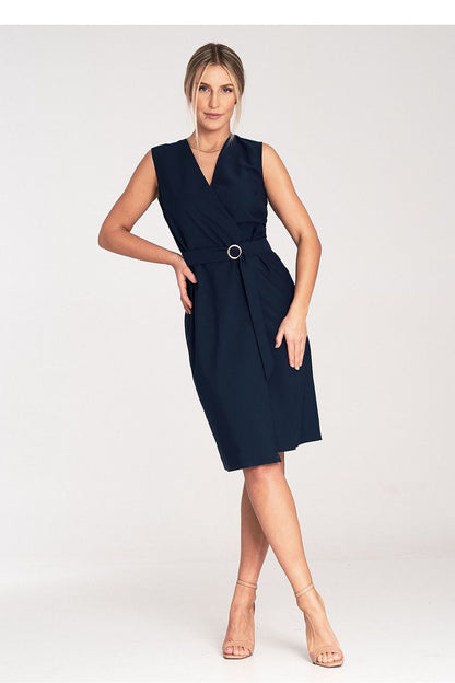 navy blue wrap pencil day dress back view