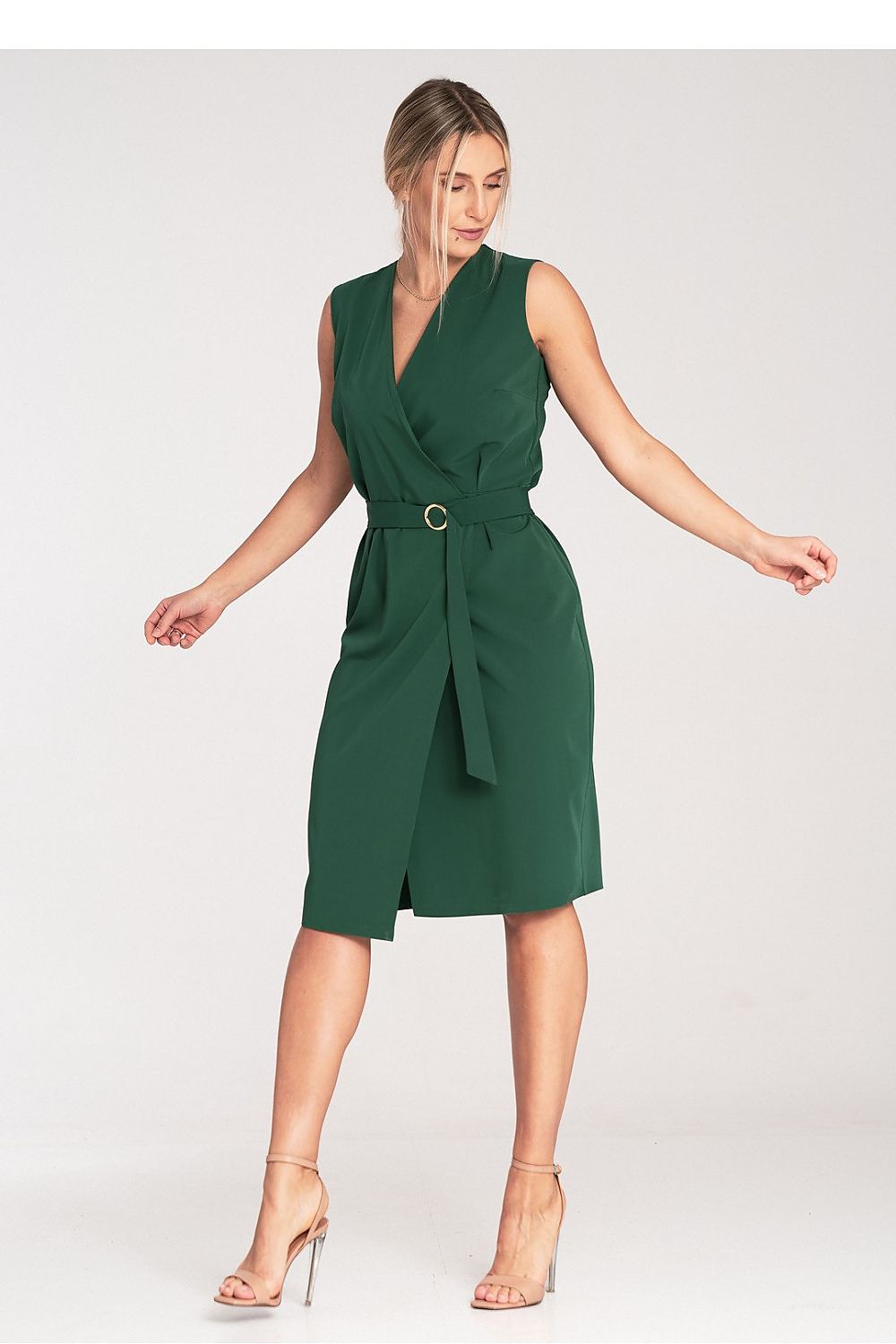 navy blue wrap pencil day dress side view