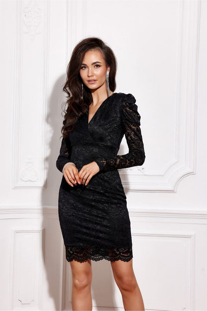 black wrap lace short dress front view