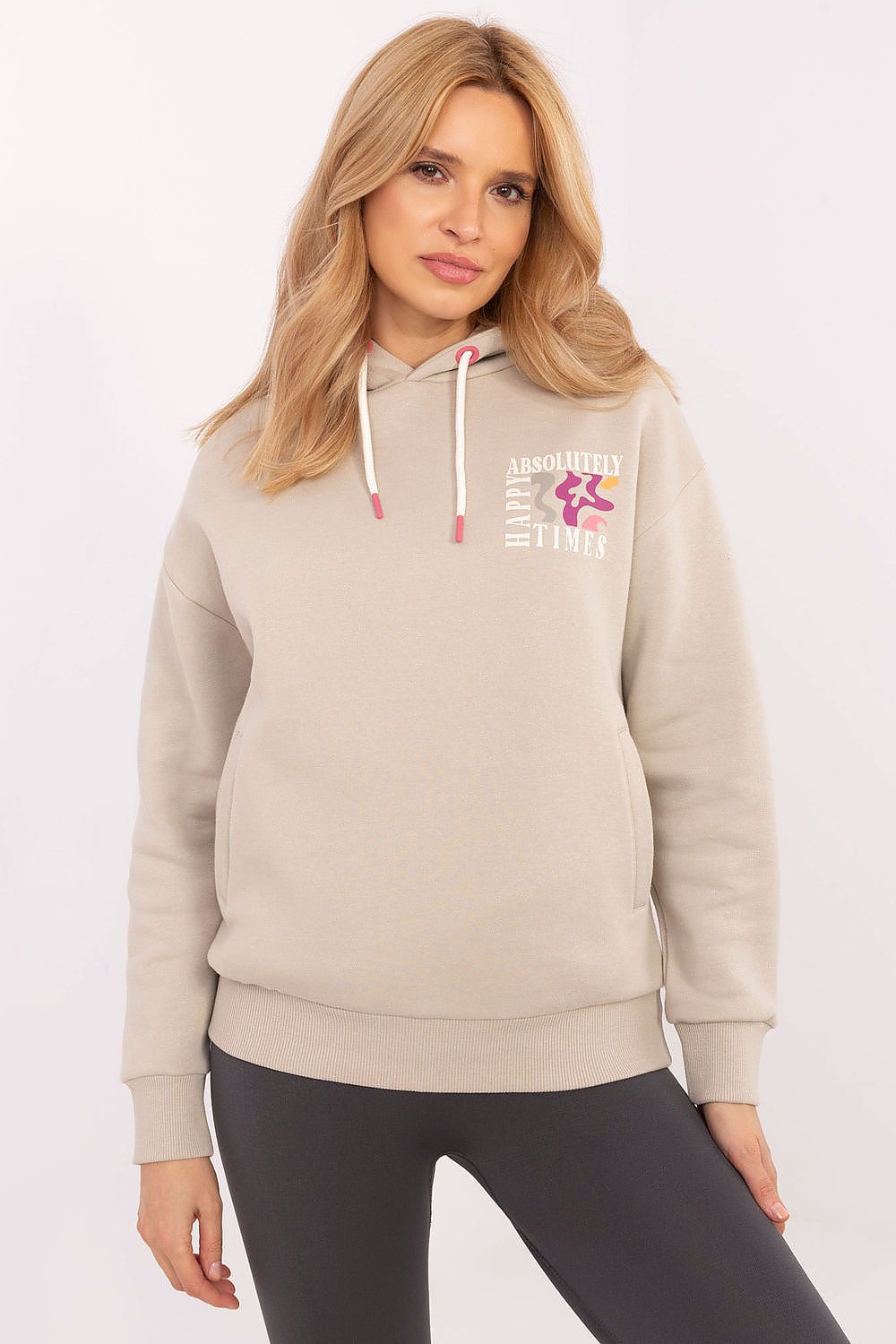 Women's Beige Sweatshirt Lace front view