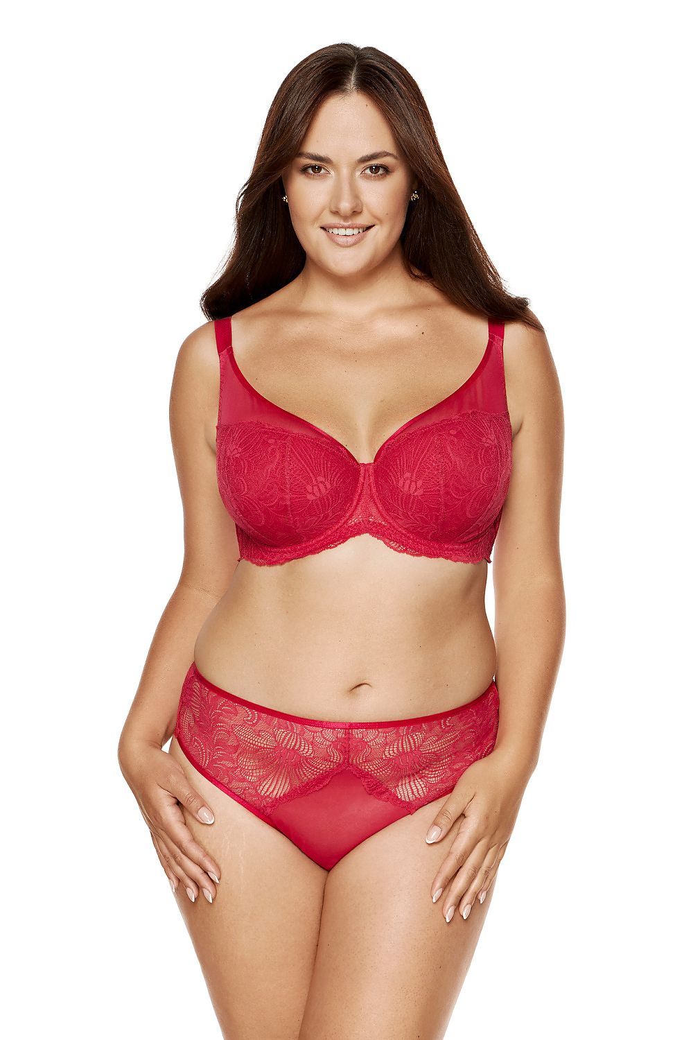 red lace tulle vivid red lace tulle padded bra with supportive side boning & cotton lining alternate angle