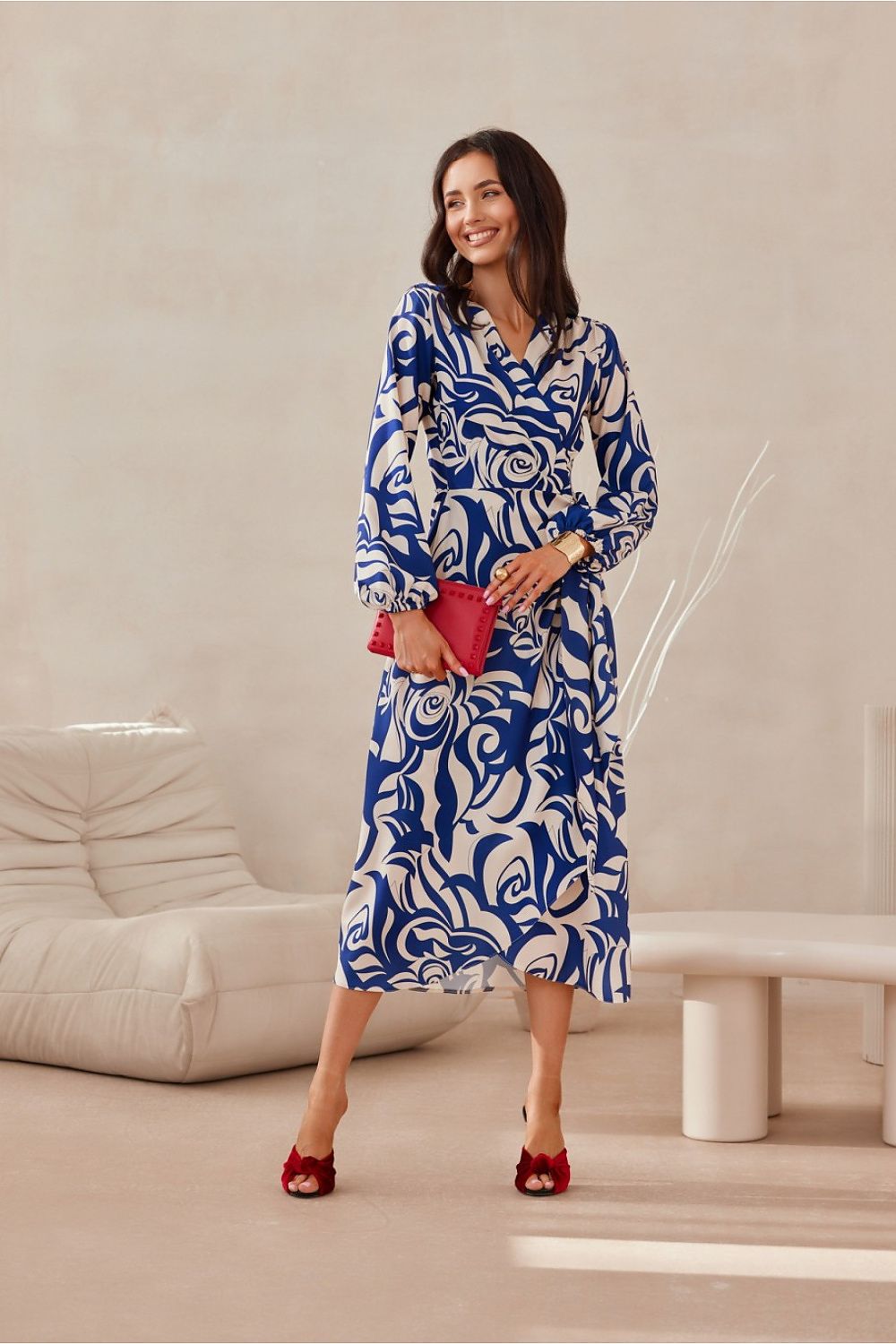 multicolor wrap flared day dress alternate angle