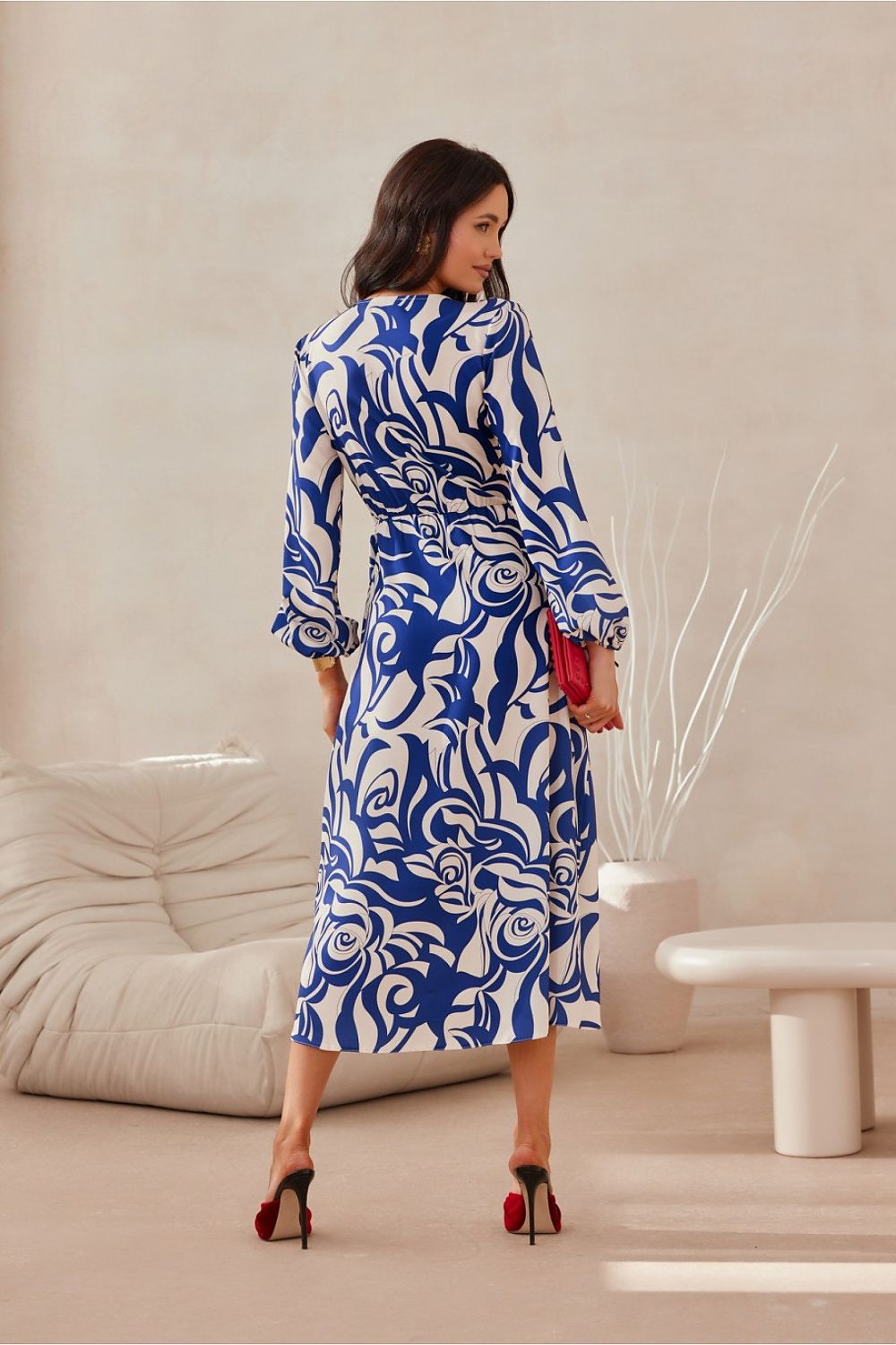 multicolor wrap flared day dress detail view