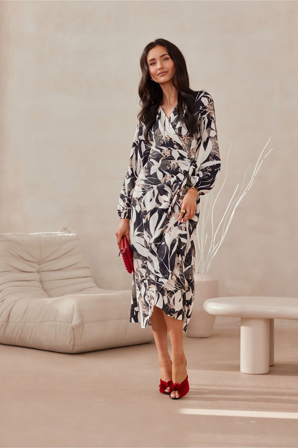 multicolor wrap flared day dress view 7