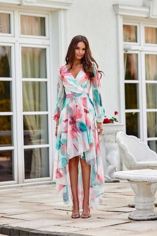 multicolor flared maxi day dress front view