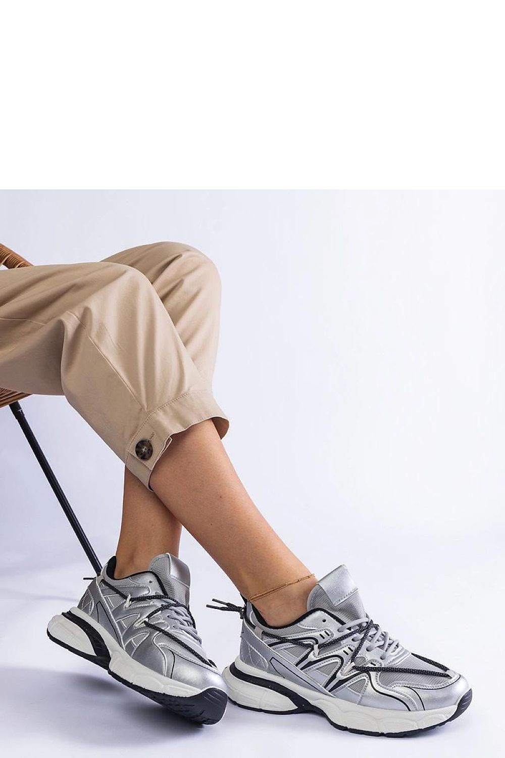 grey lace sneakers detail view