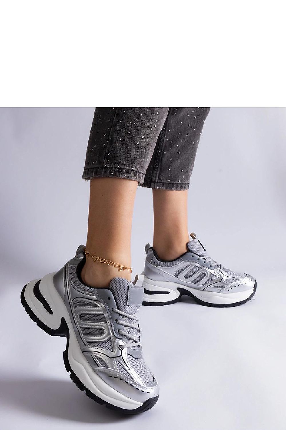 grey lace sneakers back view