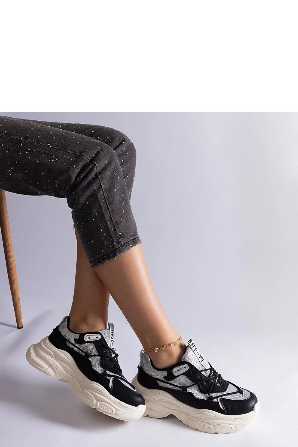 black lace sneakers front view