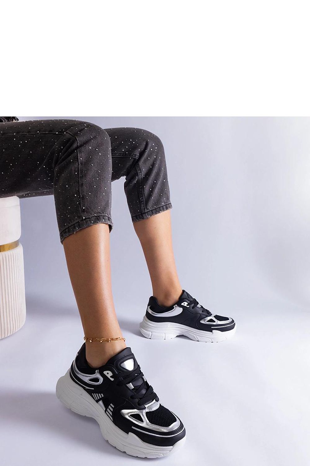 black lace sneakers front view