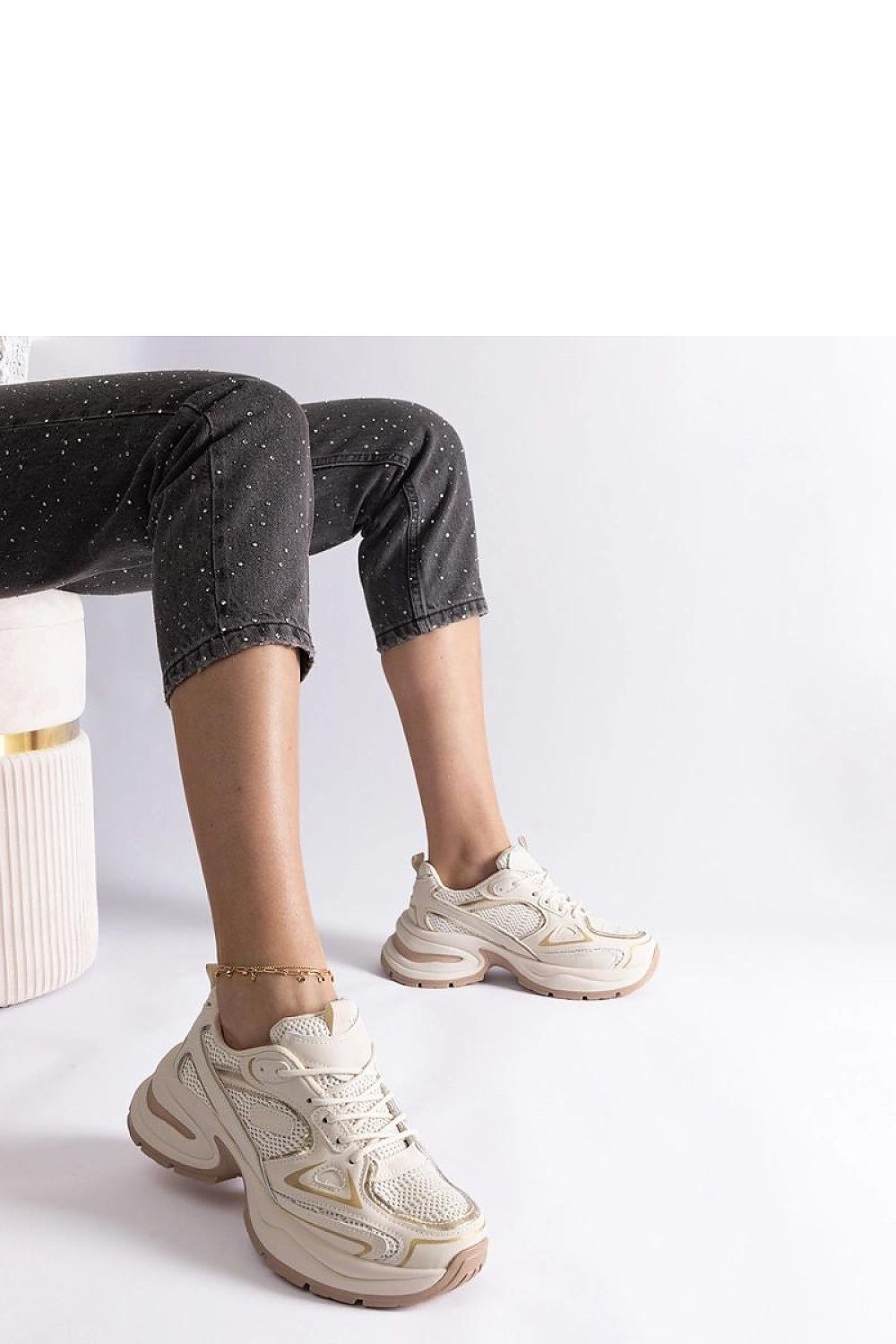 beige lace sneakers detail view