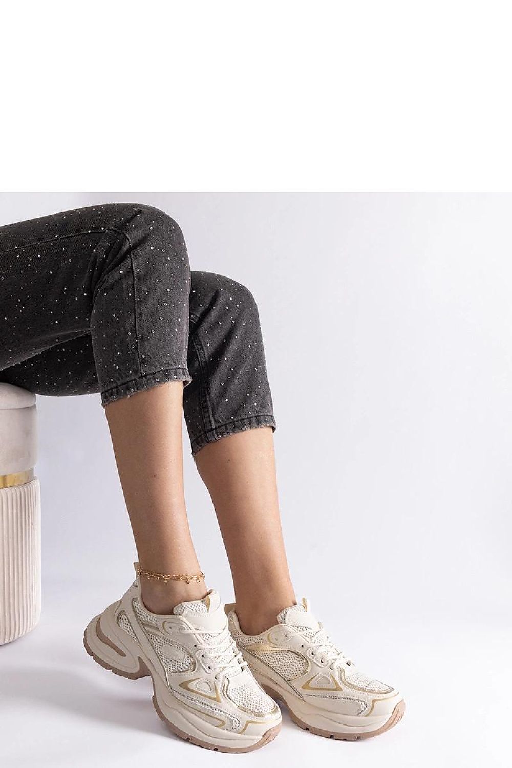 beige lace sneakers back view