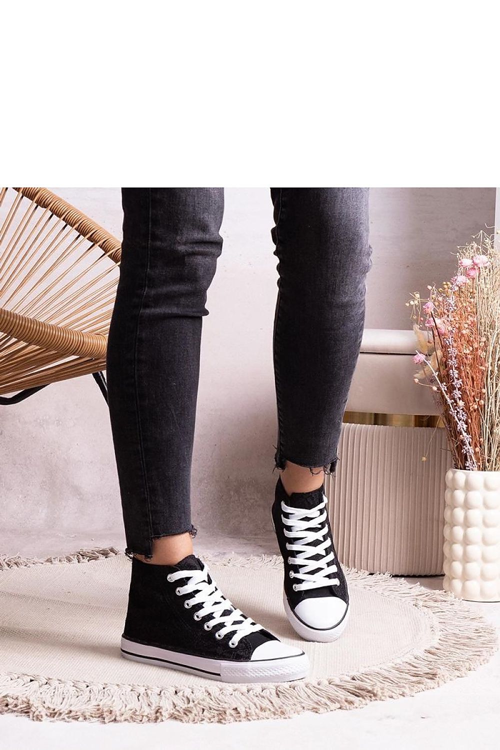 black lace sneakers back view
