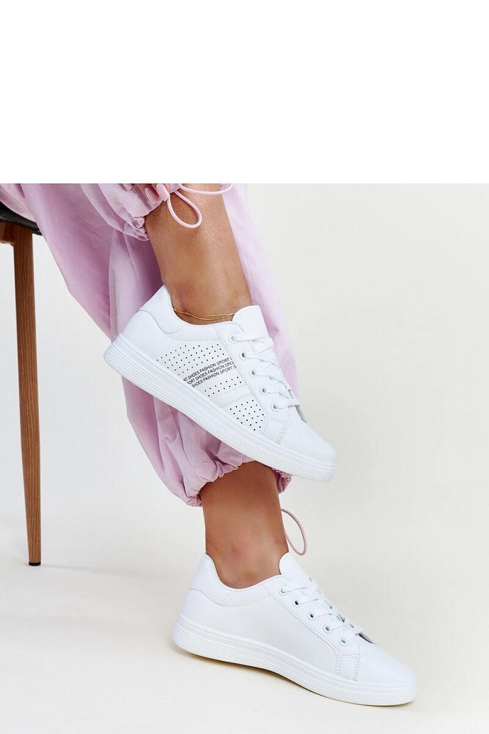 white lace sneakers detail view