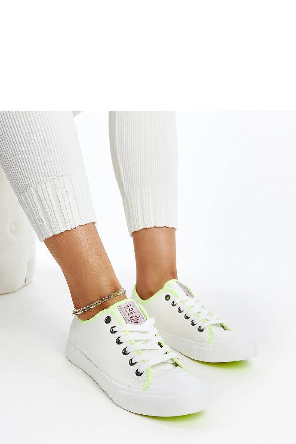 white lace sneakers front view