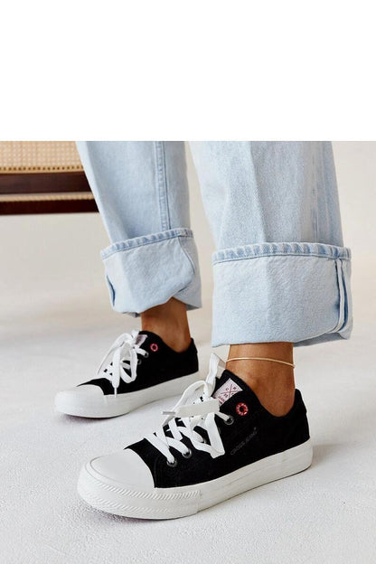 black lace sneakers detail view