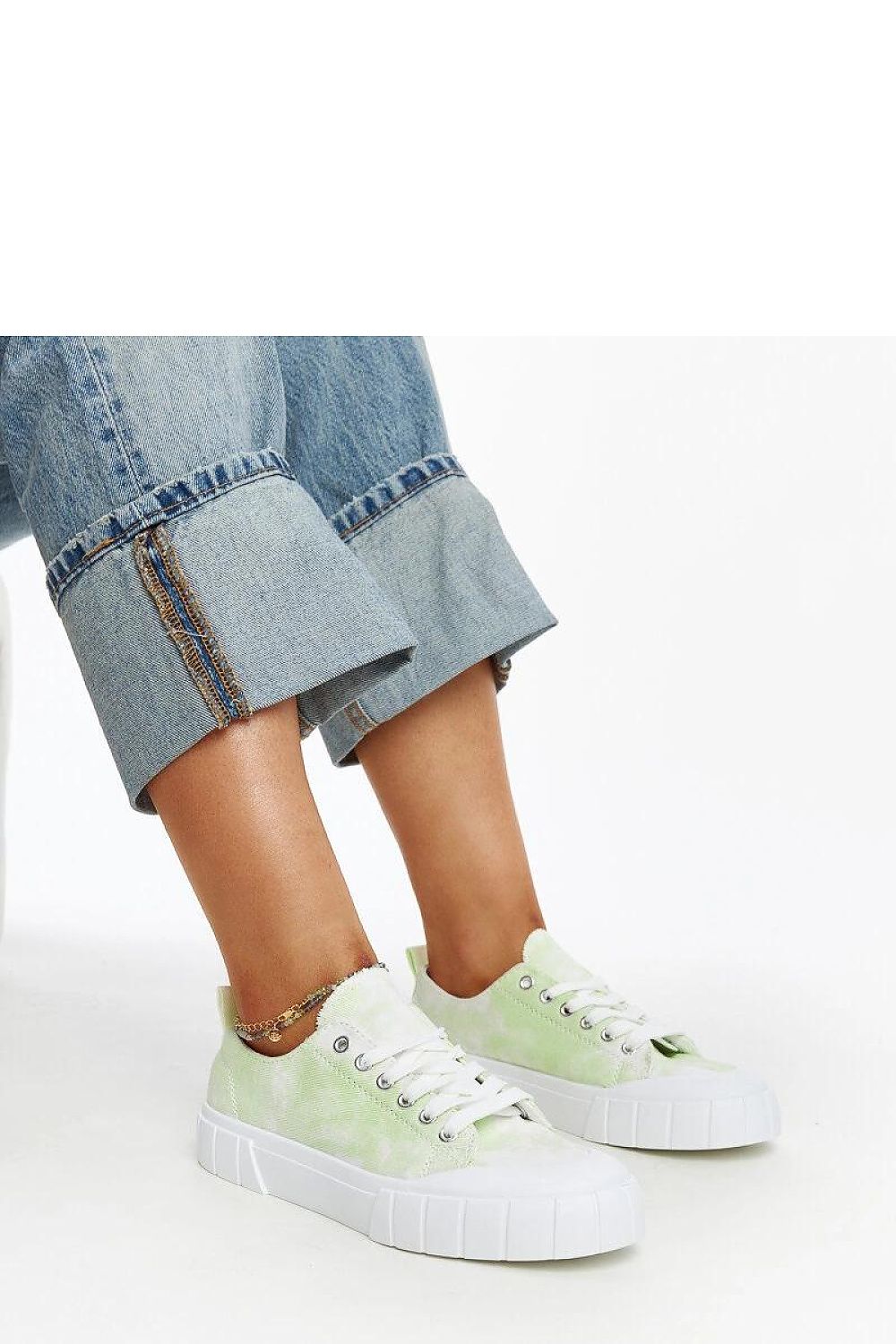 green lace sneakers front view