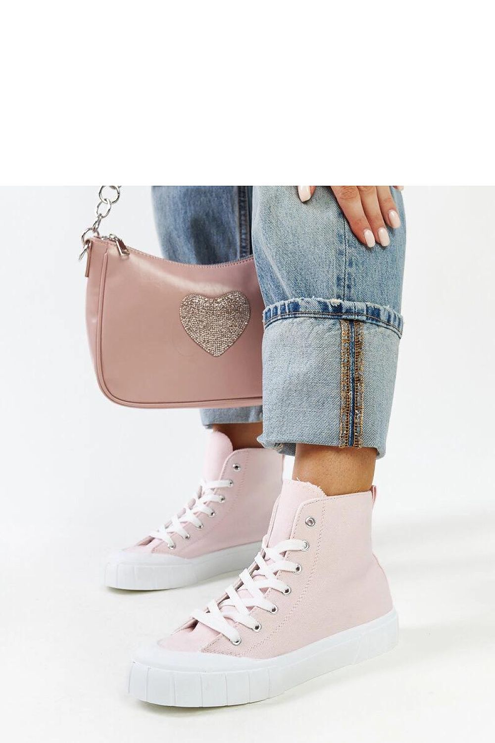 pink lace sneakers detail view