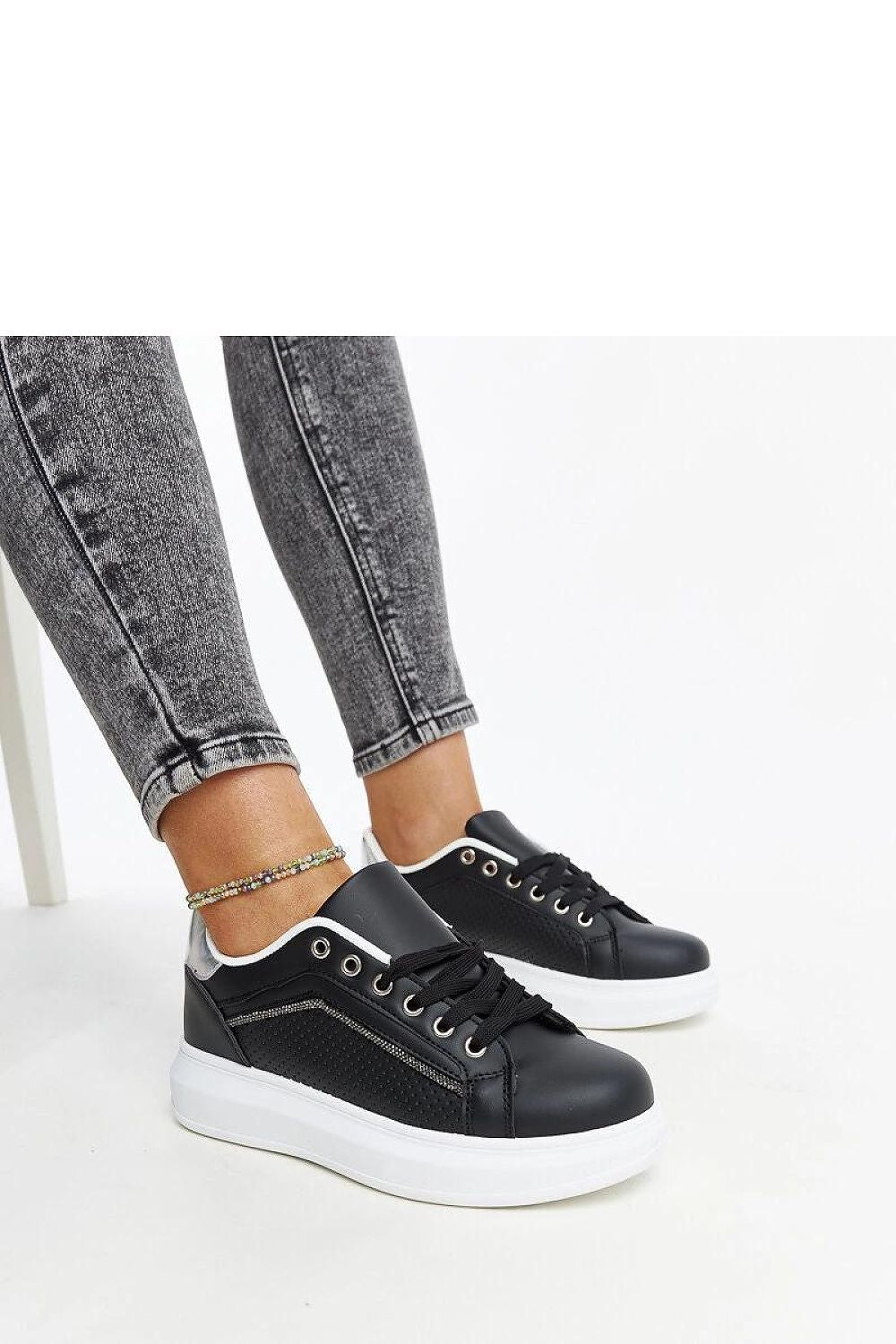 black lace sneakers front view