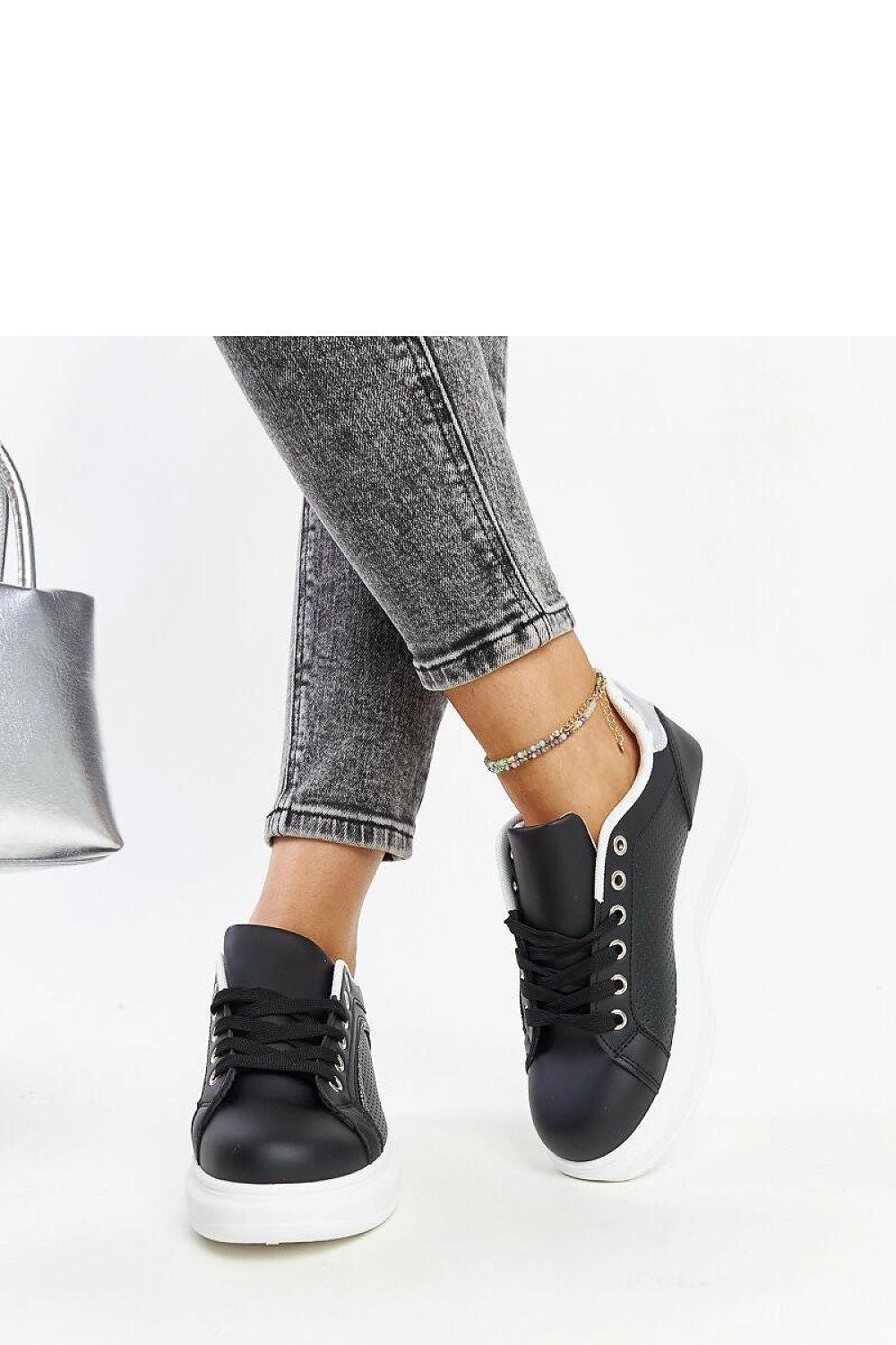 black lace sneakers back view