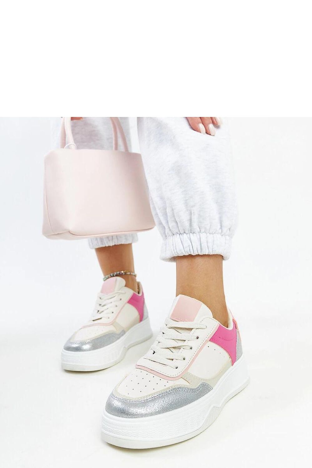 pink lace sneakers back view