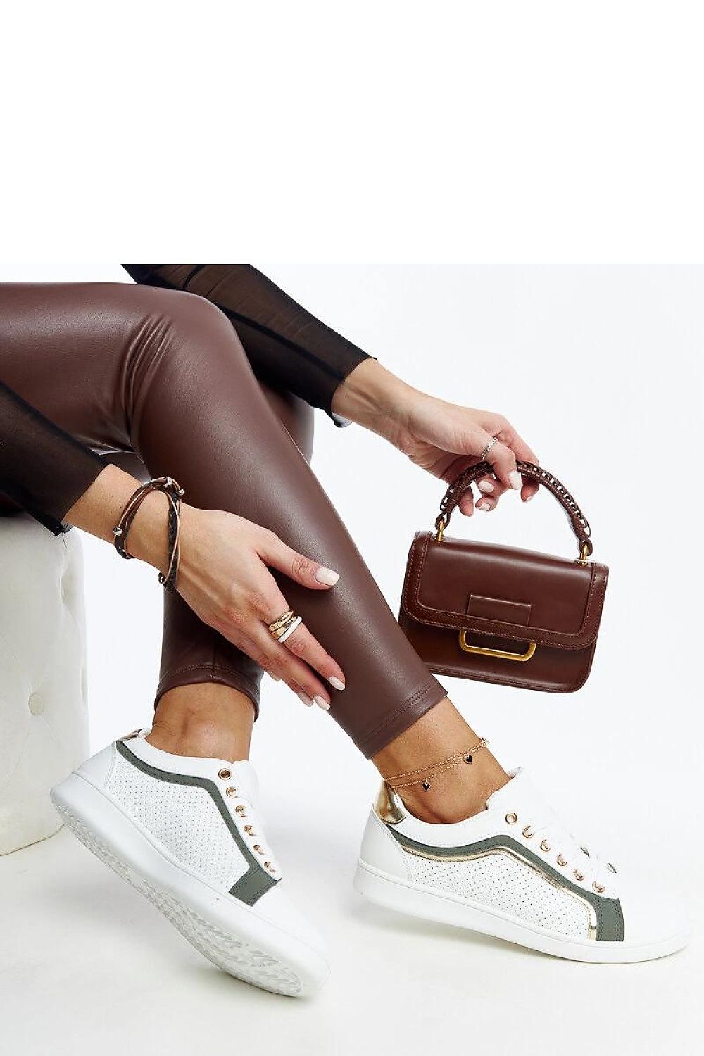 white lace sneakers front view