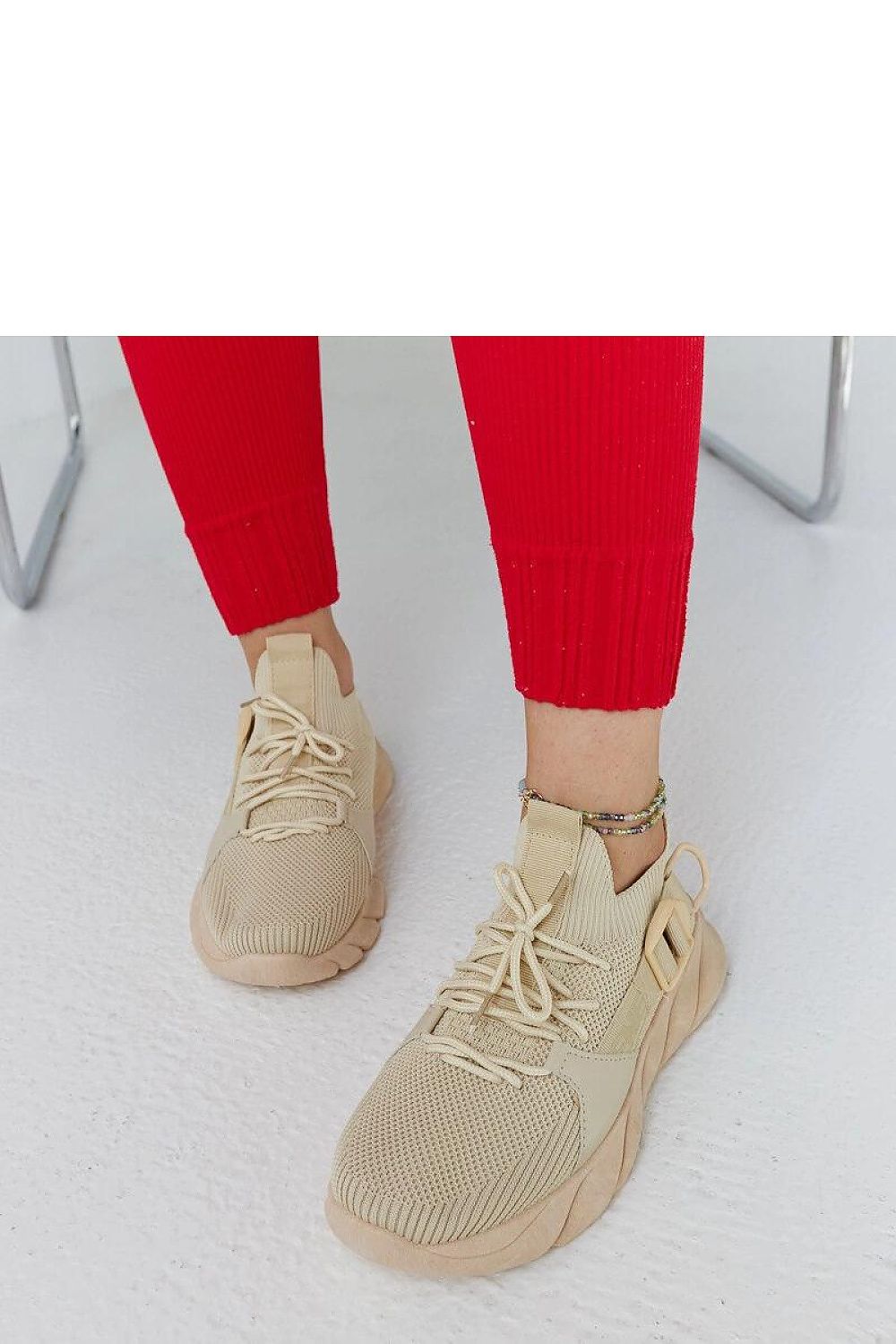 beige lace sneakers detail view