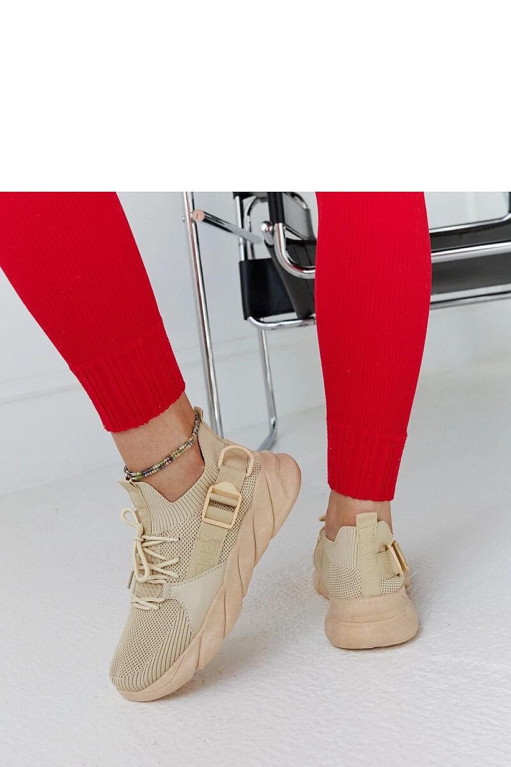 beige lace sneakers back view