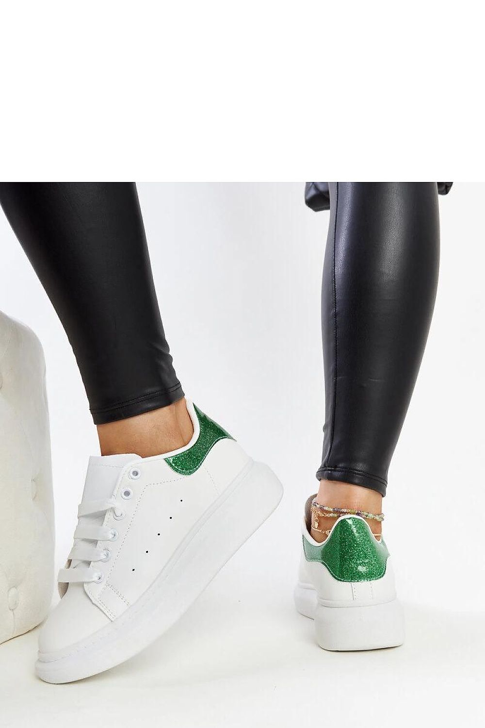 white lace sneakers detail view