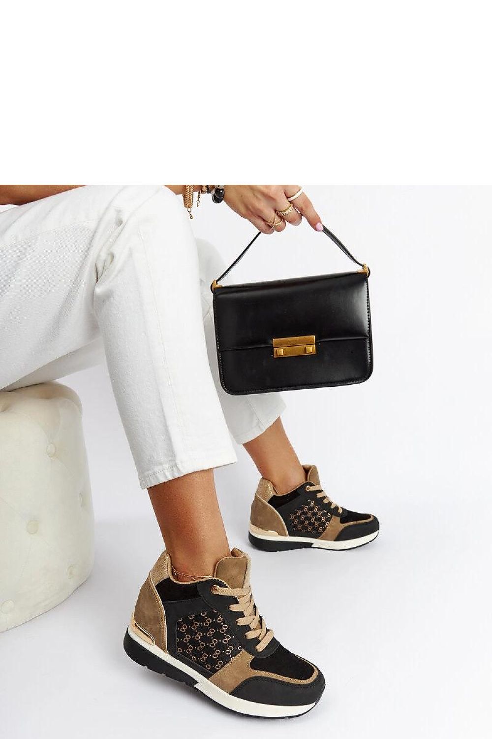 black lace sneakers front view