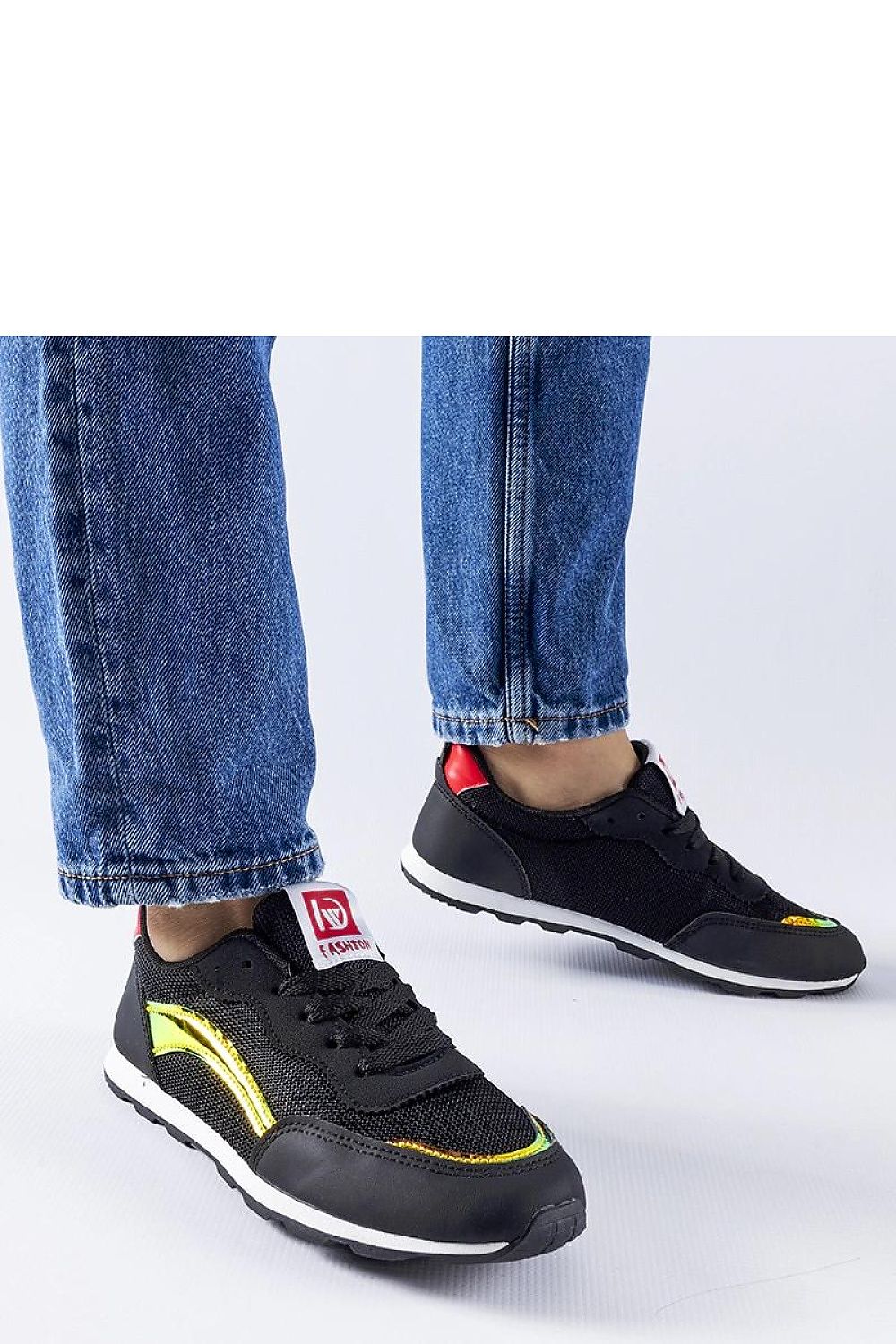 black lace sneakers detail view