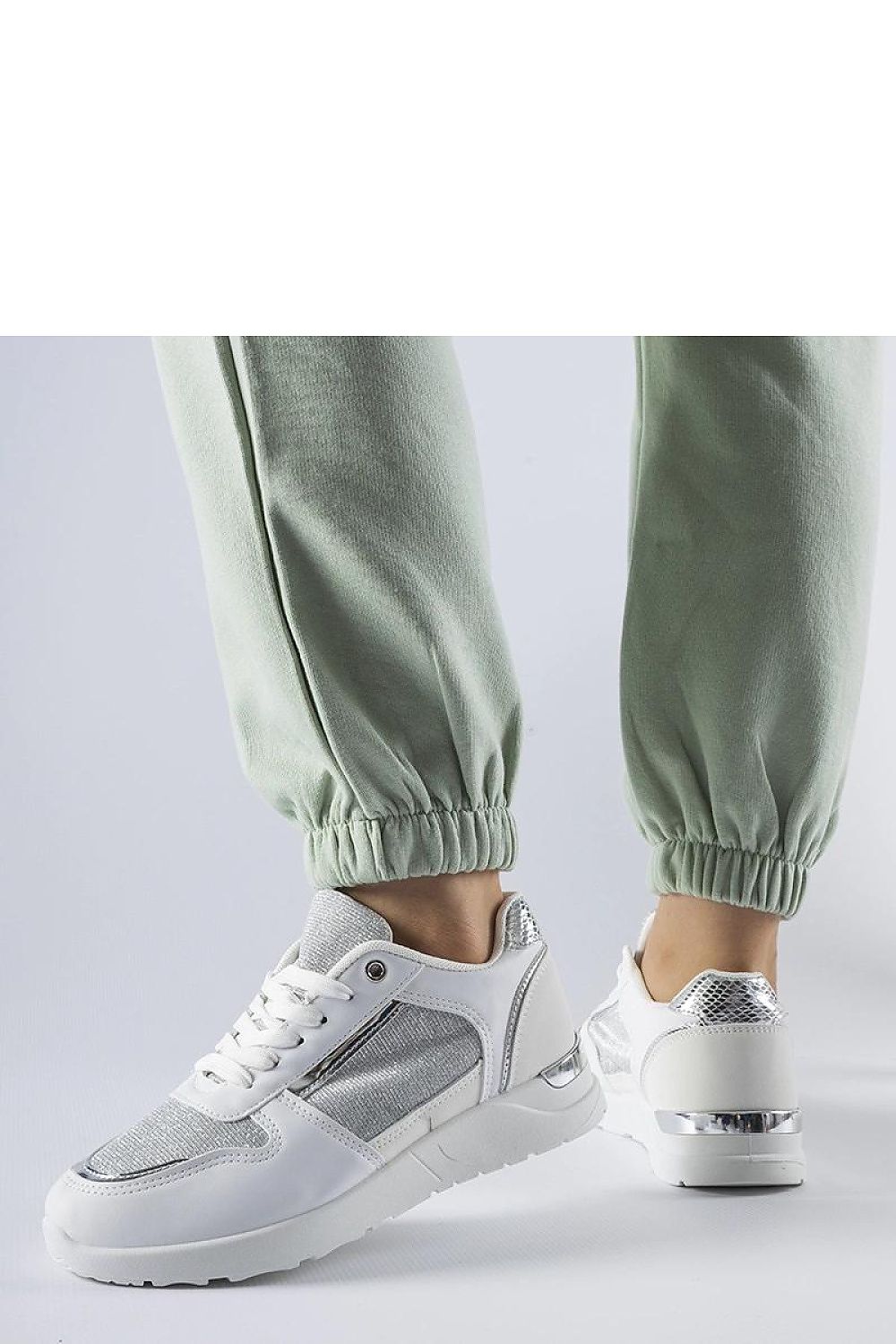 white lace sneakers detail view