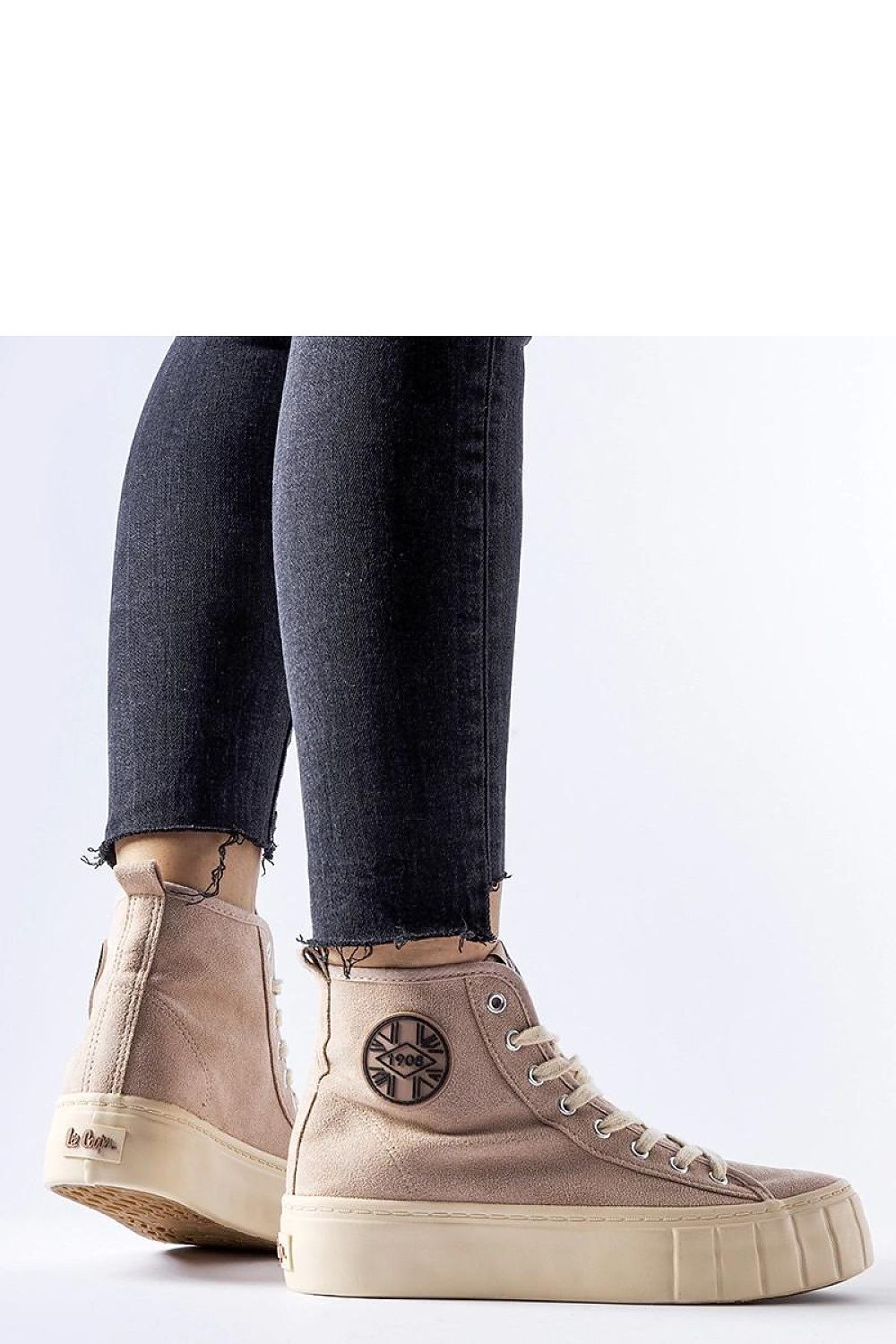 beige lace sneakers detail view