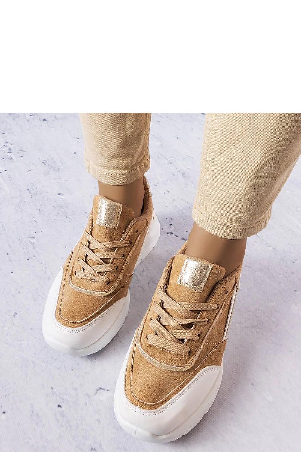 beige lace sneakers detail view