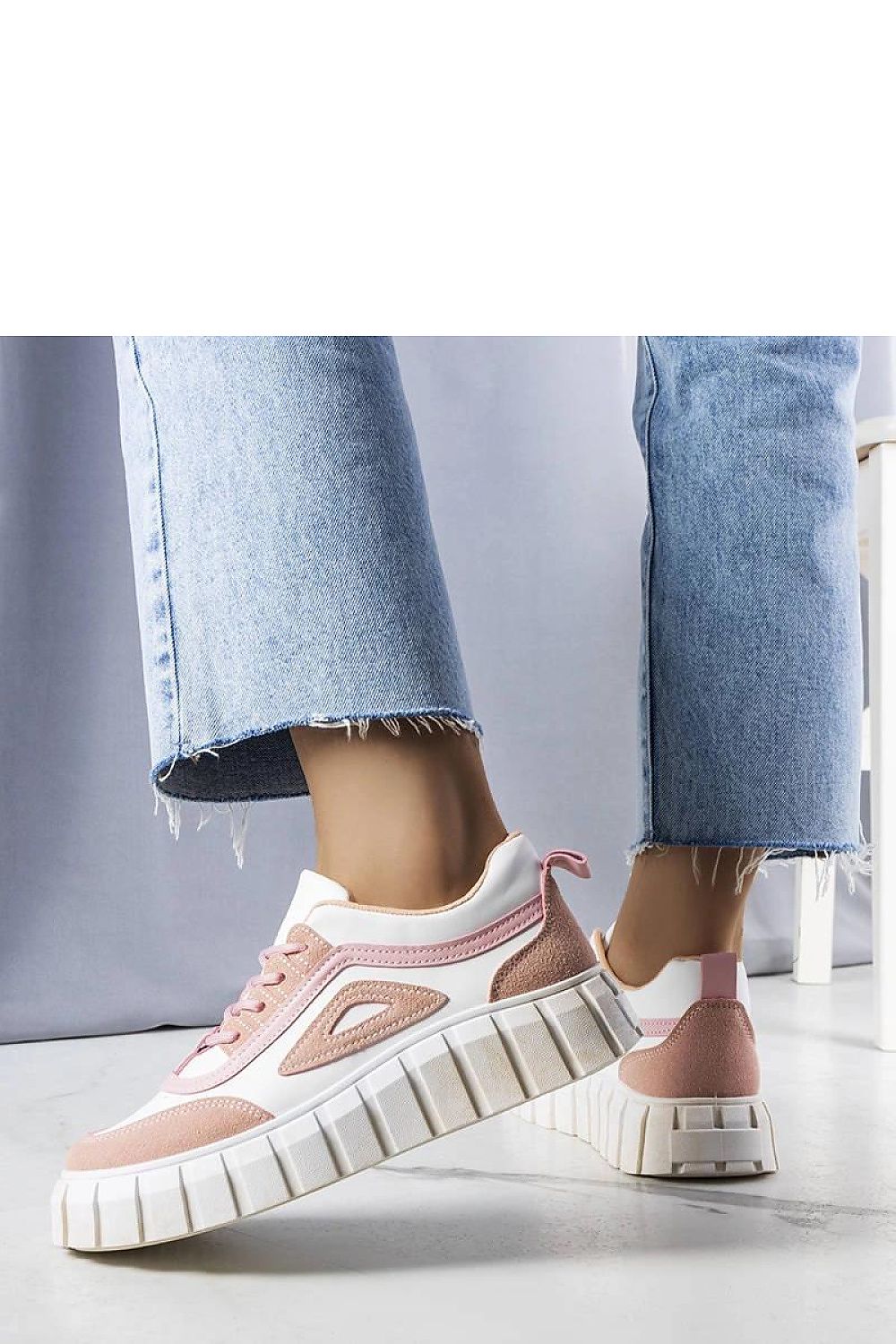 pink pleated lace sneakers detail view