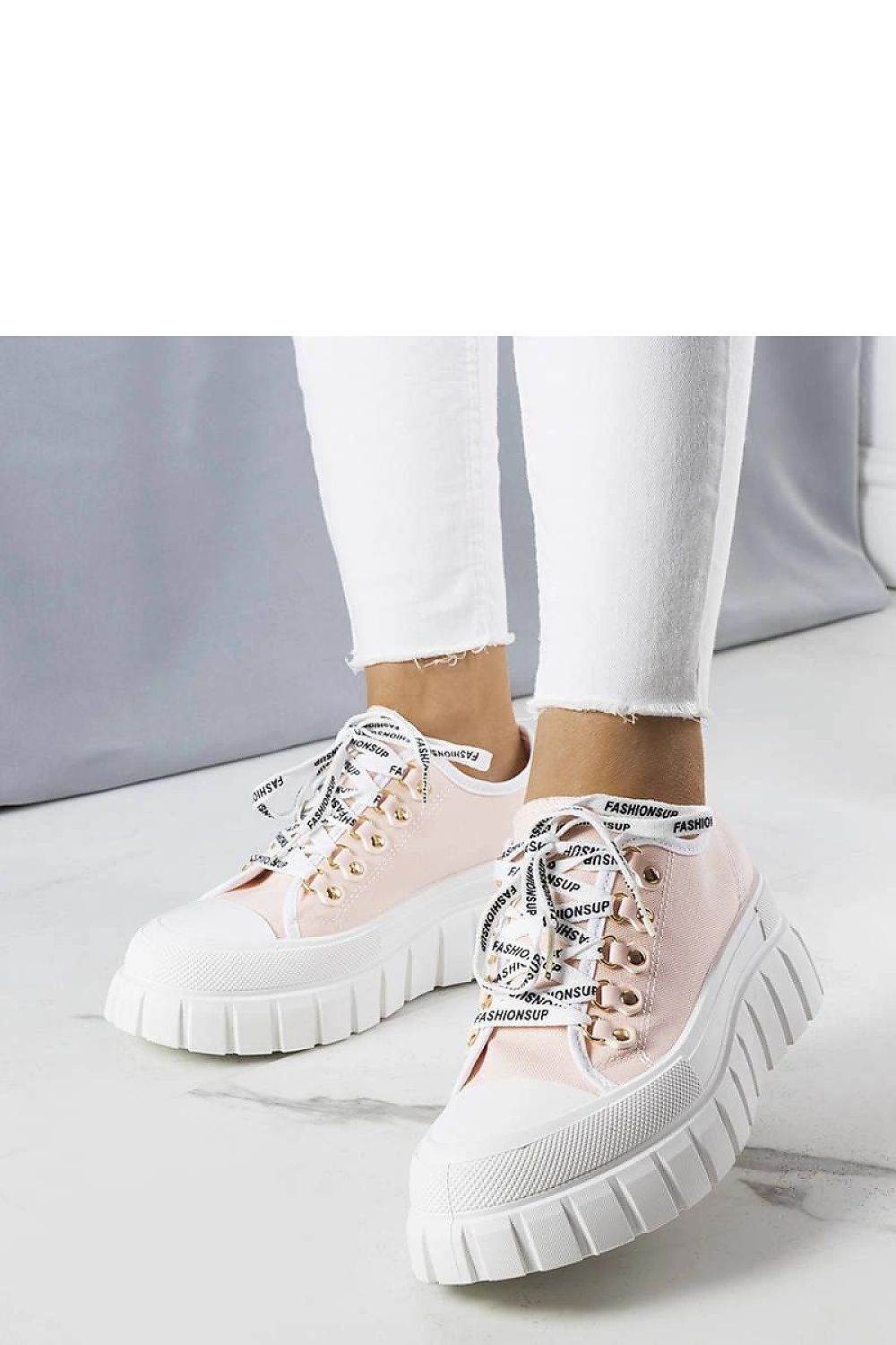 pink lace sneakers front view